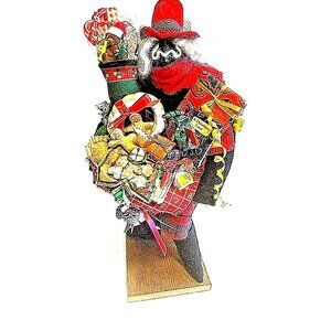 Alice Peterson Black Santa Figurine w. Gifts Signed Handmade Wood Felt Craft NWT